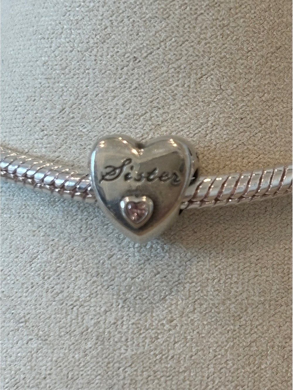 Pandora Sister Heart Charm with Pink Stone